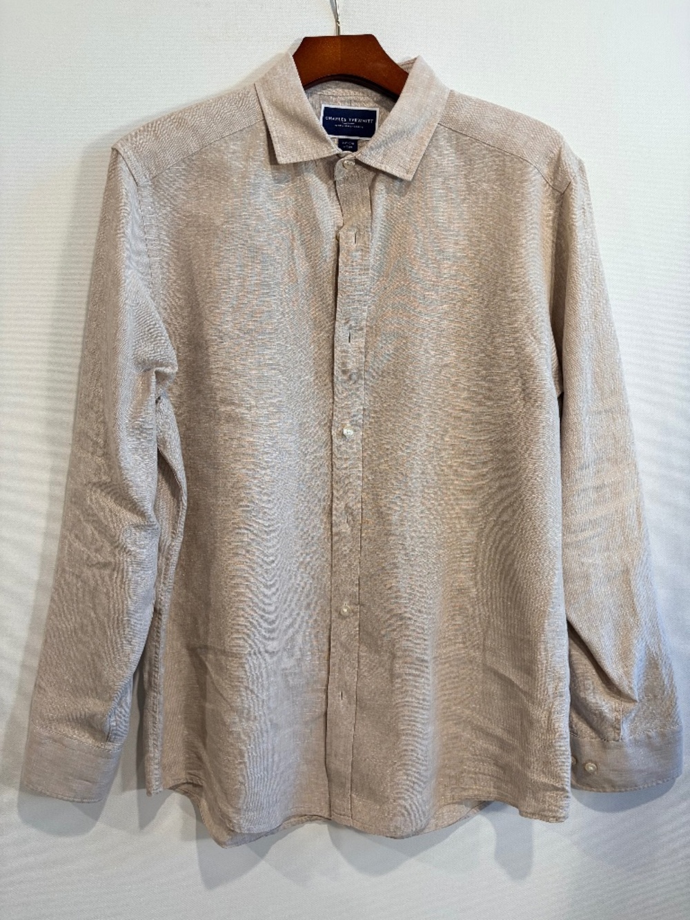 Charles Tyrwhitt Men’s M Classic Fit Tan Beige 100% Linen Button Down Shirt